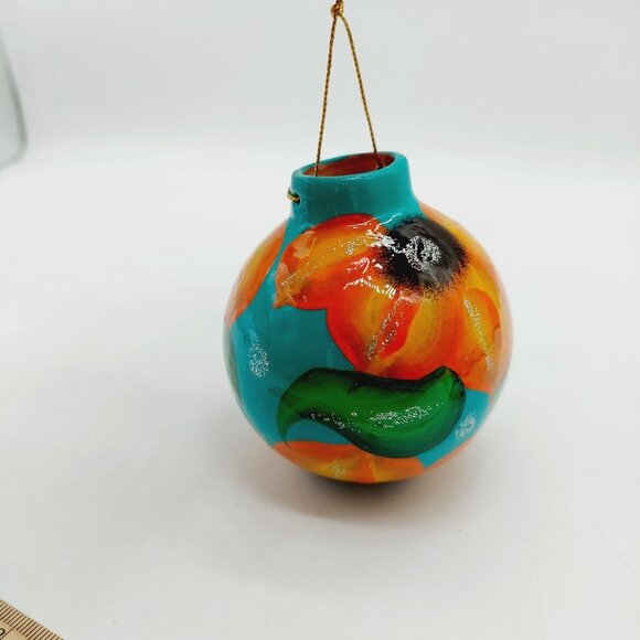 Hand Painted Clay Terra Cotta Ornament Ball Mexico Floral 2" - Picture 1 of 7